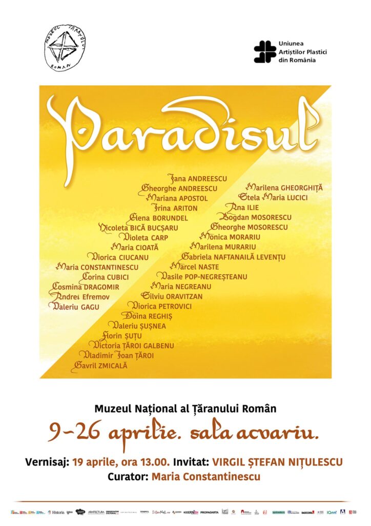 Expoziția colectivă de artă „Paradisul”, găzduită în Sala Acvariu, 9 – 26 aprilie 2026 Expoziția colectivă de artă „Paradisul”, găzduită în Sala Acvariu, 9 – 26 aprilie 2026